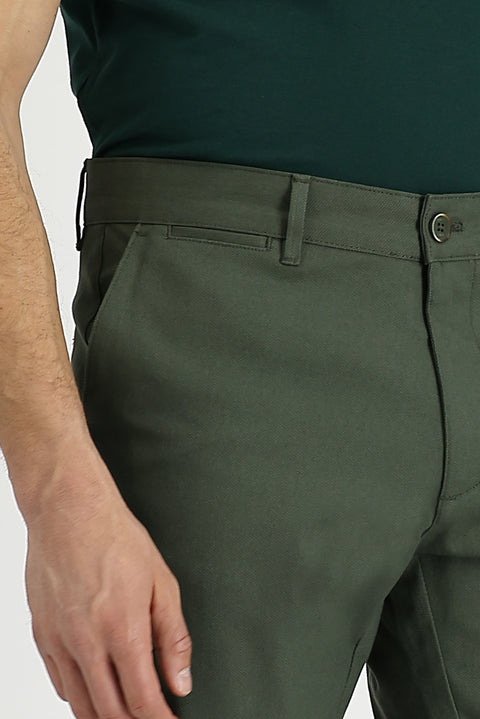 Yağ Yeşili-Olive Relaxed Fit Rahat Kesim Likralı Kanvas / Chino Pantolon
