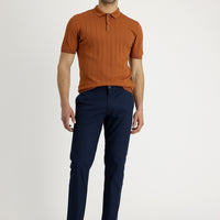 Mid Navy Slim Fit Patterned Stretch Canvas / Chino Trousers