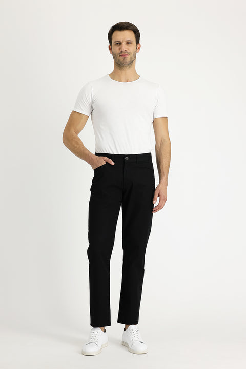 Men's Black Regular Fit Standard Cut Patterned Lycra Canvas / Chino Trousers