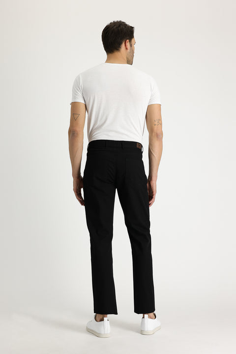 Men's Black Regular Fit Standard Cut Patterned Lycra Canvas / Chino Trousers