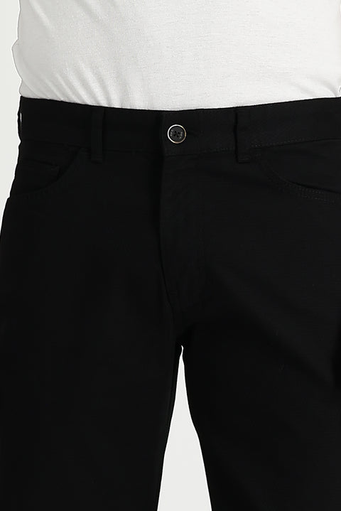 Men's Black Regular Fit Standard Cut Patterned Lycra Canvas / Chino Trousers