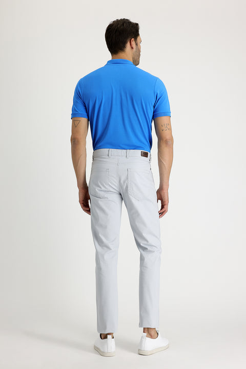 Medium Grey Slim Fit Patterned Stretchy Canvas / Chino Trousers