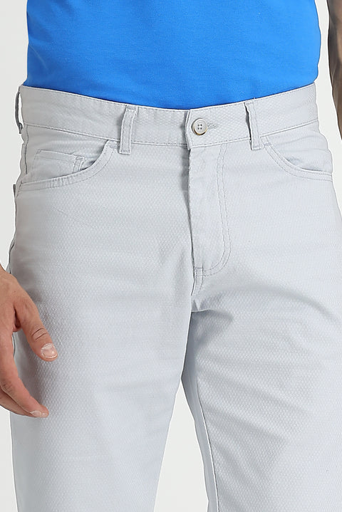 Medium Grey Slim Fit Patterned Stretchy Canvas / Chino Trousers