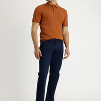 Mid-Navy Relaxed Fit Patterned Stretch Canvas / Chino Trousers