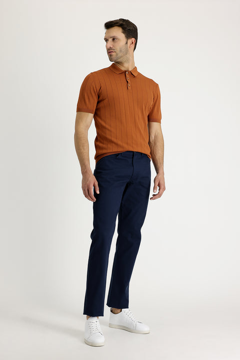 Mid-Navy Relaxed Fit Patterned Stretch Canvas / Chino Trousers