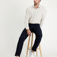Dark Navy Regular Fit Standard Cut Patterned Lycra Canvas / Chino Trousers