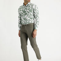 Light Khaki Slim Fit Patterned Stretch Canvas / Chino Trousers