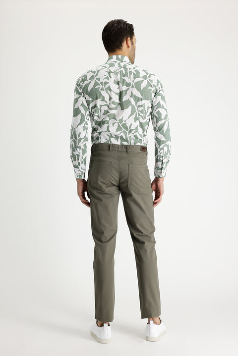 Light Khaki Slim Fit Patterned Stretch Canvas / Chino Trousers