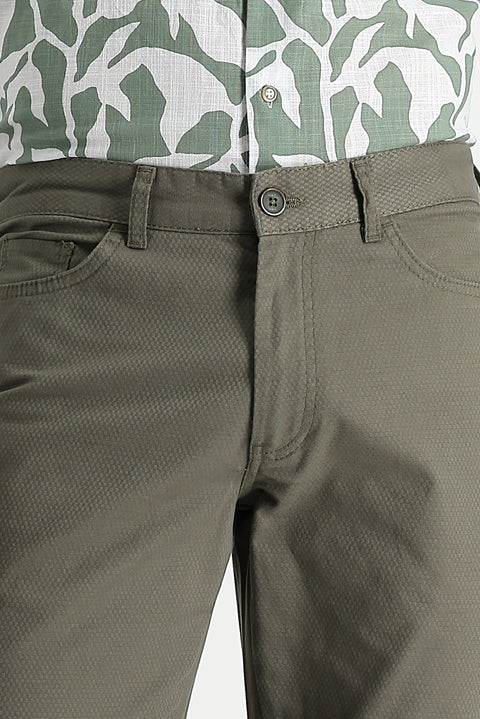 Light Khaki Slim Fit Patterned Stretch Canvas / Chino Trousers