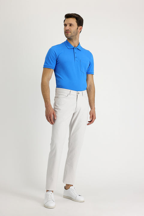 Stone Regular Fit Standard Cut Patterned Lycra Canvas / Chino Trousers