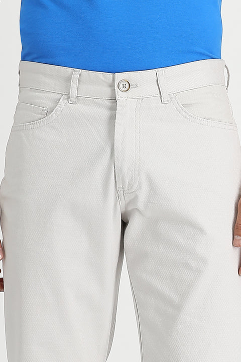 Stone Regular Fit Standard Cut Patterned Lycra Canvas / Chino Trousers
