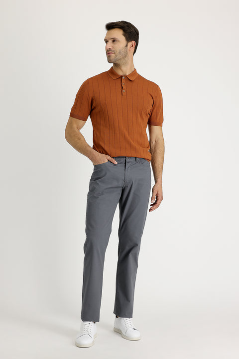 Medium Gray Relaxed Fit Patterned Lycra Canvas / Chino Trousers