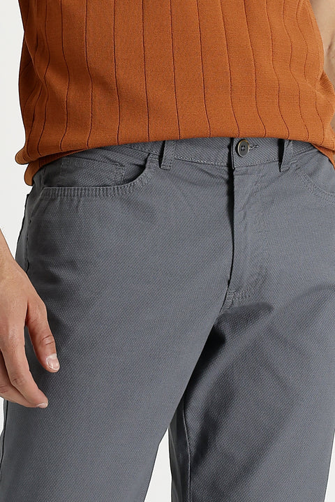 Medium Gray Relaxed Fit Patterned Lycra Canvas / Chino Trousers