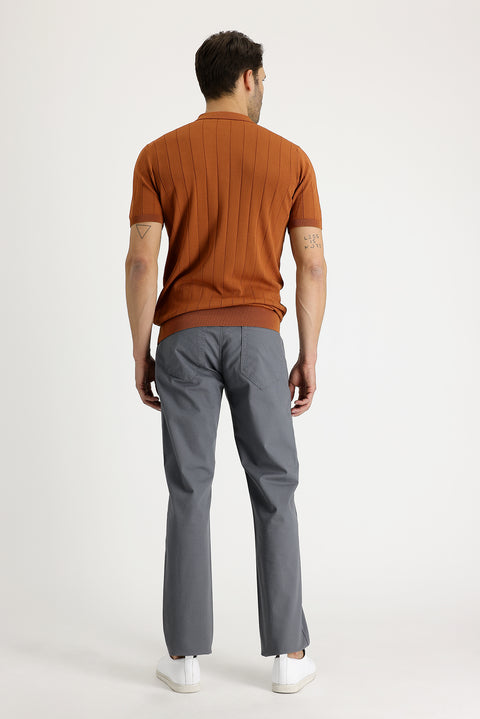 Medium Gray Regular Fit Standard Cut Patterned Lycra Canvas / Chino Trousers