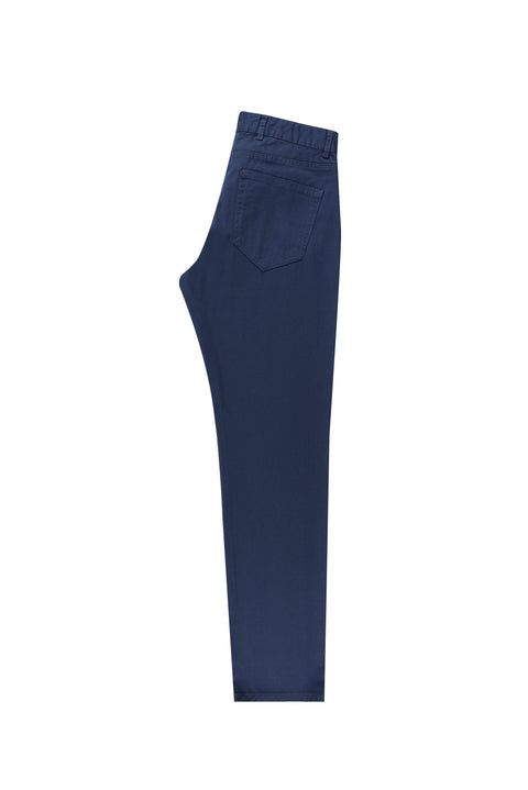 Orta Lacivert Regular Fit Standart Kesim Desenli Likralı Kanvas / Chino Pantolon
