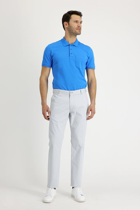 Silver Regular Fit Standard Cut Patterned Lycra Canvas / Chino Trousers