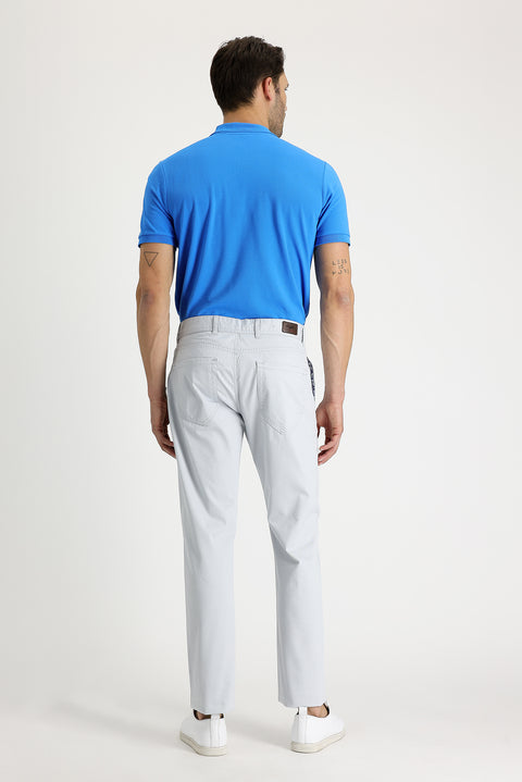Silver Regular Fit Standard Cut Patterned Lycra Canvas / Chino Trousers