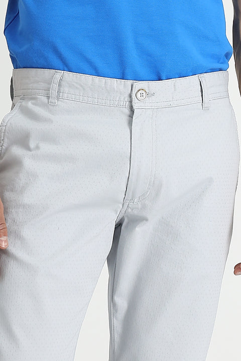 Silver Regular Fit Standard Cut Patterned Lycra Canvas / Chino Trousers