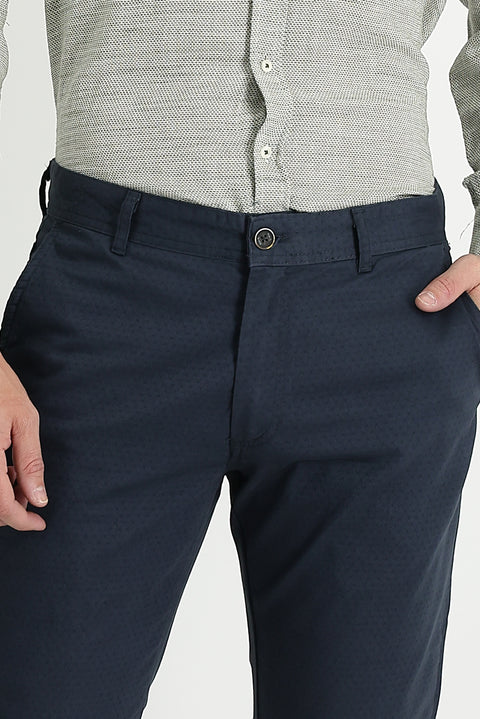 Medium Anthracite Relaxed Fit Patterned Stretch Canvas / Chino Trousers