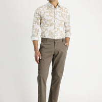 Medium Mink Relaxed Fit Patterned Lycra Canvas / Chino Trousers