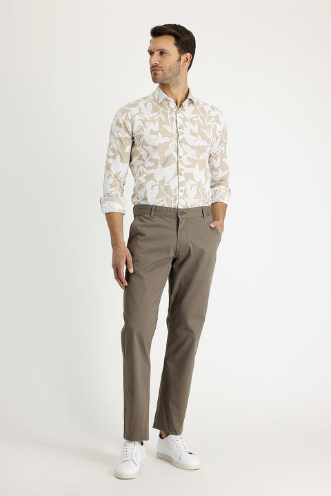 Medium Mink Relaxed Fit Patterned Lycra Canvas / Chino Trousers