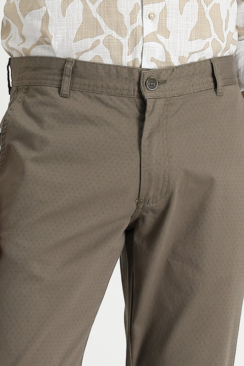 Medium Mink Regular Fit Standard Cut Patterned Lycra Canvas / Chino Trousers