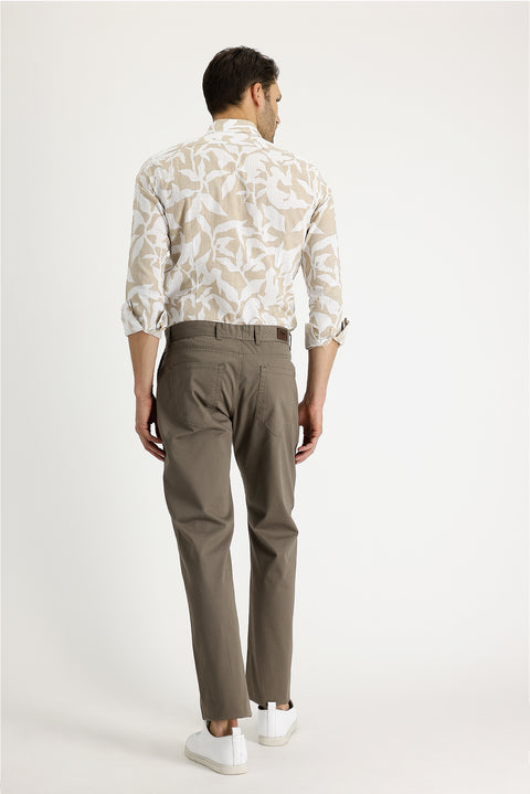 Medium Mink Relaxed Fit Patterned Lycra Canvas / Chino Trousers