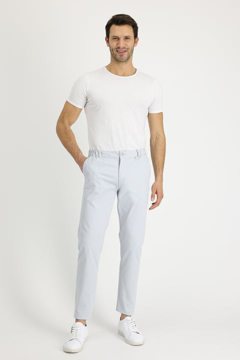 Silver Slim Fit Patterned Lycra Canvas / Chino Trousers