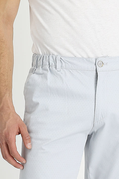 Silver Slim Fit Patterned Lycra Canvas / Chino Trousers