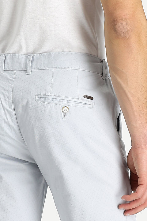 Silver Slim Fit Patterned Lycra Canvas / Chino Trousers