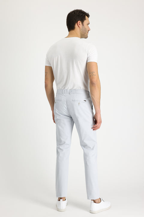 Silver Slim Fit Patterned Lycra Canvas / Chino Trousers