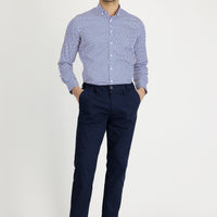 Mid Navy Slim Fit Patterned Stretch Canvas / Chino Trousers