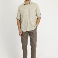 Mid Mink Regular Fit Standard Cut Patterned Lycra Canvas / Chino Trousers