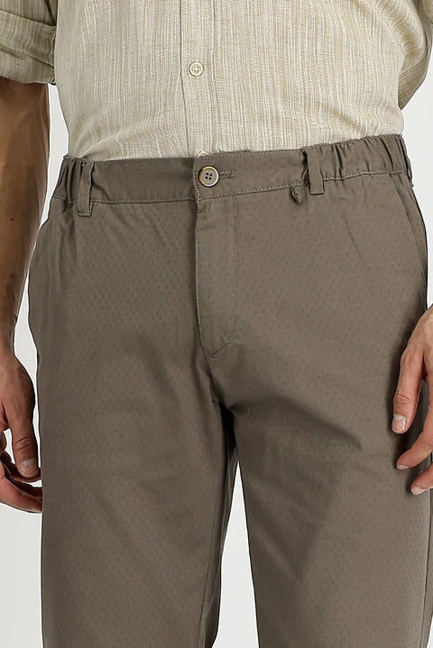 Mid Mink Regular Fit Standard Cut Patterned Lycra Canvas / Chino Trousers