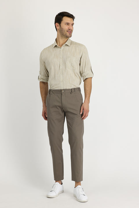 Mid Mink Regular Fit Standard Cut Patterned Lycra Canvas / Chino Trousers