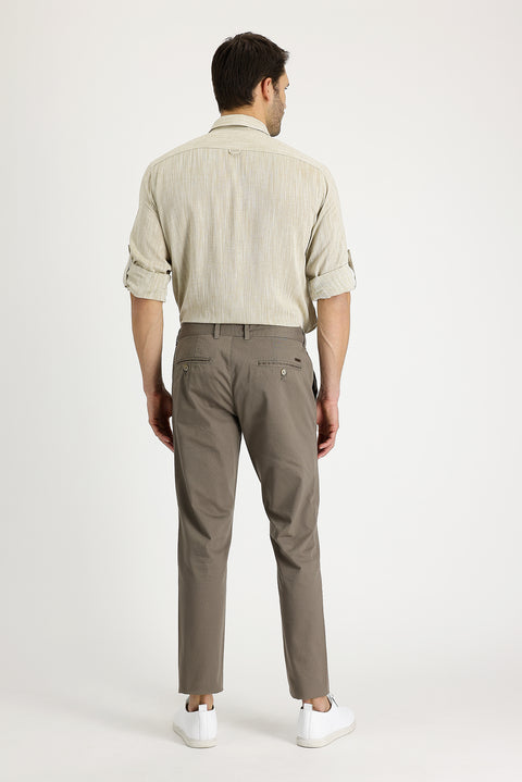 Mid Mink Regular Fit Standard Cut Patterned Lycra Canvas / Chino Trousers