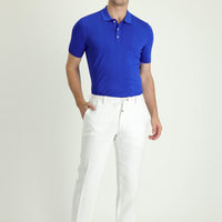 White 7 Drop Slim Fit Narrow Cut Linen Classic Fabric Trousers with Elastic Waist Drawstring