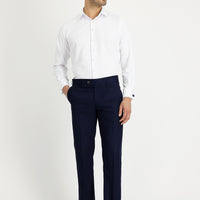 Koyu Lacivert 7 Drop Slim Fit Dar Kesim Klasik Keten Karışımlı Kumaş Pantolon