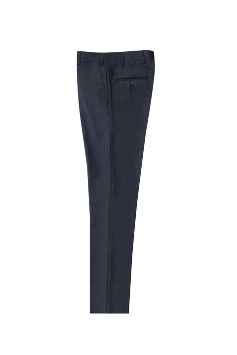 Dark Blue 7 Drop Slim Fit Classic Patterned Fabric Trousers