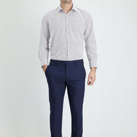 Medium Navy 7 Drop Slim Fit Narrow Cut Patterned Lycra Classic Fabric Trousers