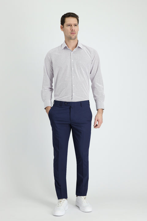 Medium Navy 7 Drop Slim Fit Narrow Cut Patterned Lycra Classic Fabric Trousers