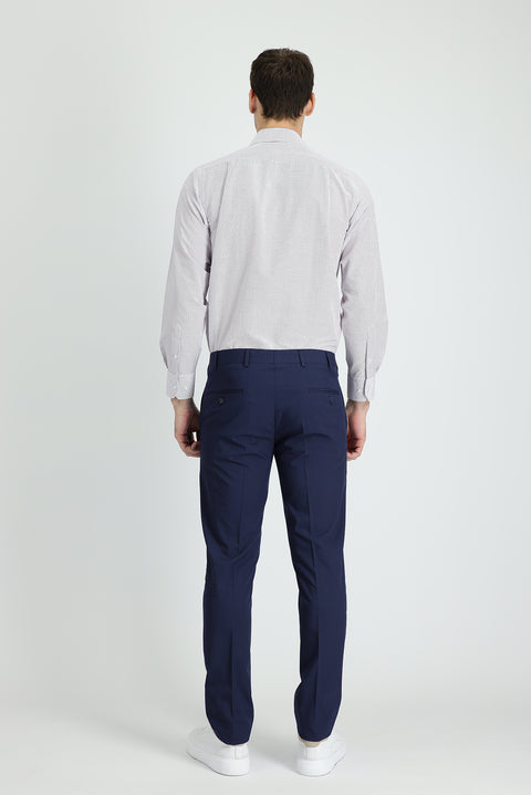 Medium Navy 7 Drop Slim Fit Narrow Cut Patterned Lycra Classic Fabric Trousers