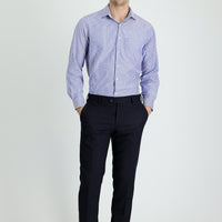 Dark Navy 6 Drop Regular Fit Standard Cut Classic Patterned Lycra Fabric Trousers