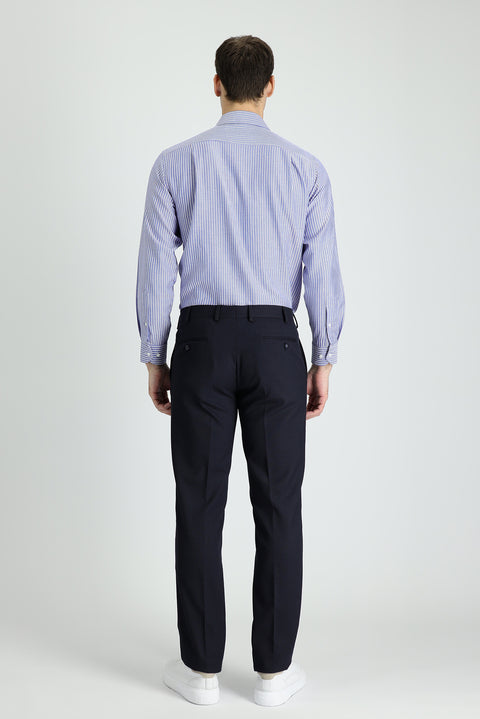 Dark Navy 6 Drop Regular Fit Standard Cut Classic Patterned Lycra Fabric Trousers