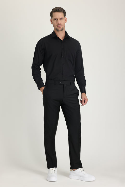 Black 6 Drop Regular Fit Standard Cut Classic Fabric Wool Trousers