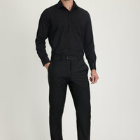 Black 4-Drop Relaxed Fit Casual Cut Classic Wool Fabric Trousers