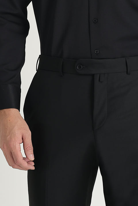 Black 6 Drop Regular Fit Standard Cut Classic Fabric Wool Trousers