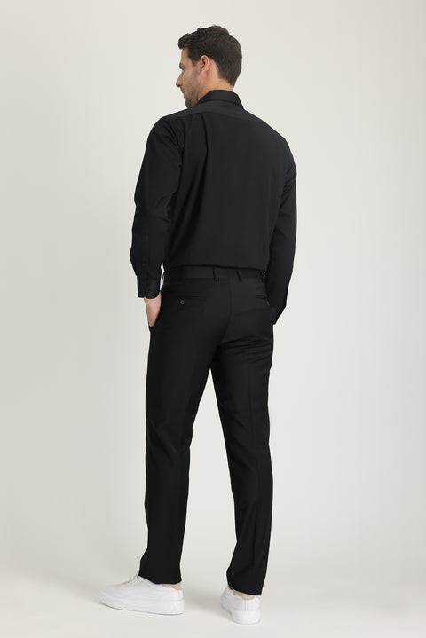 Black 4-Drop Relaxed Fit Casual Cut Classic Wool Fabric Trousers