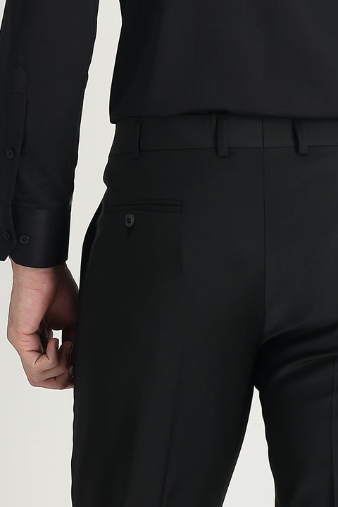 Black 4-Drop Relaxed Fit Casual Cut Classic Wool Fabric Trousers