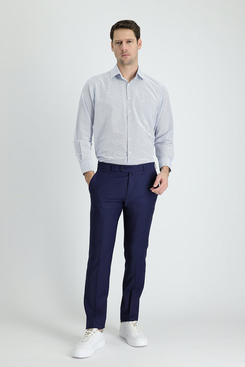 Medium Navy 4 Drop Relaxed Fit Classic Fabric Wool Trousers